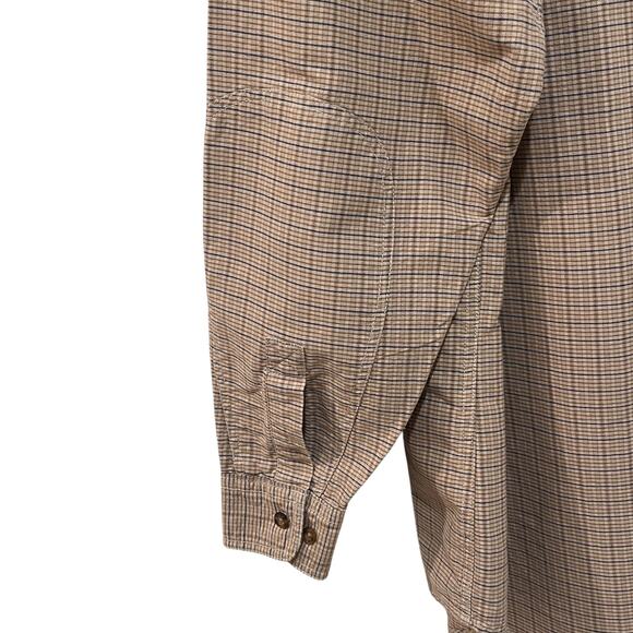Woolrich Shirt Mens Large Deep Beige Plaid Button Front Long Sleeve Cotton - Picture 6 of 8